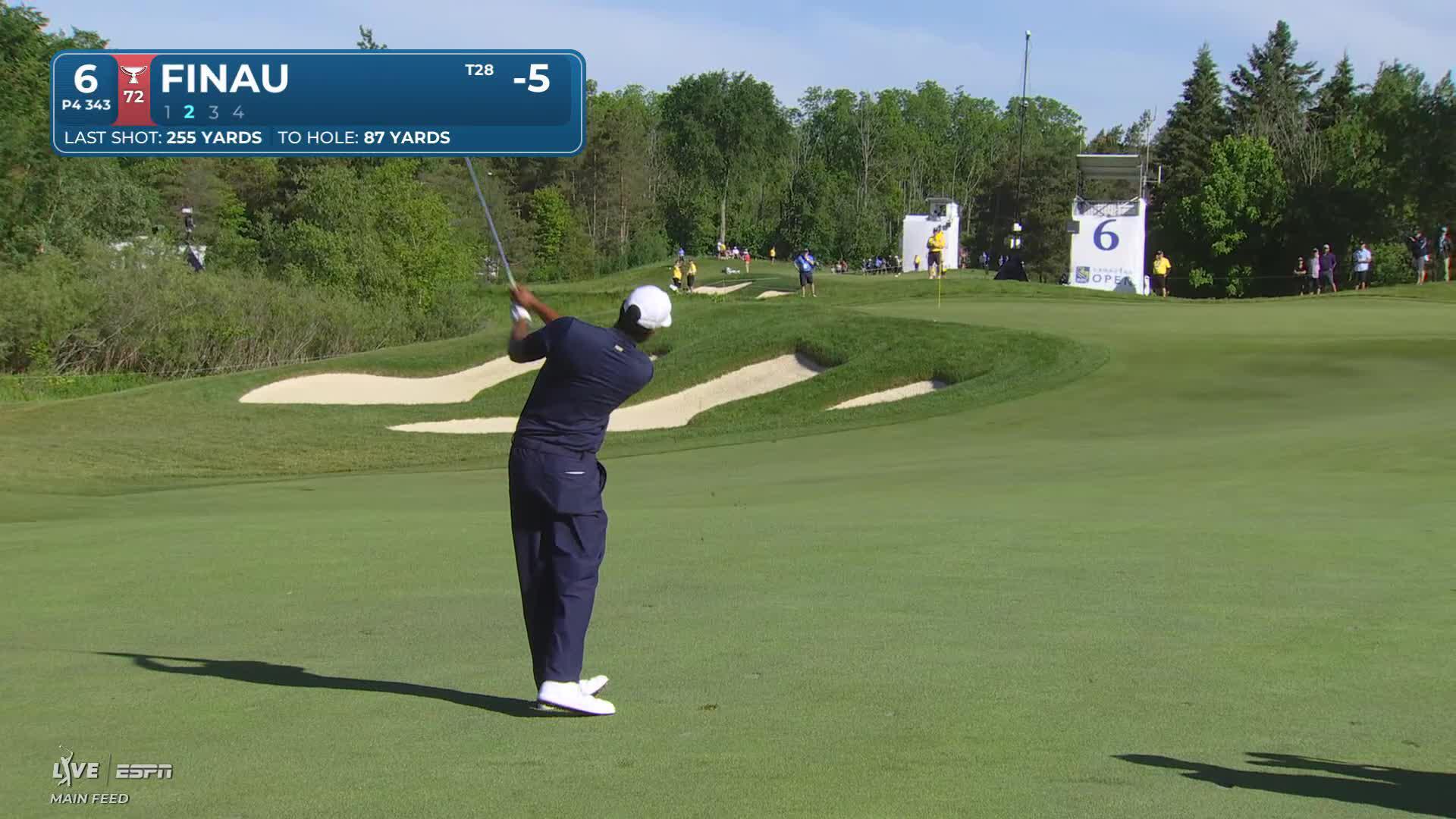 Tony Finau gets up-and-down from 89 yards for birdie on No. 6 at RBC Canadian