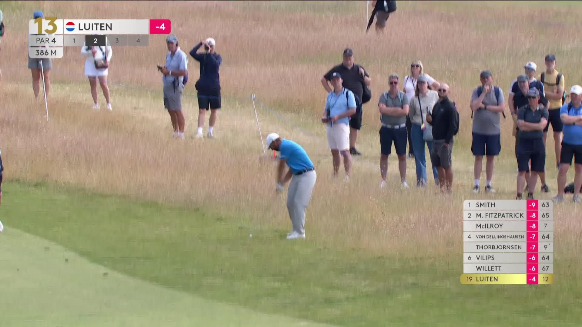 Joost Luiten holes 120-yard shot from the rough for birdie on No. 13 at Genesis Scottish Open