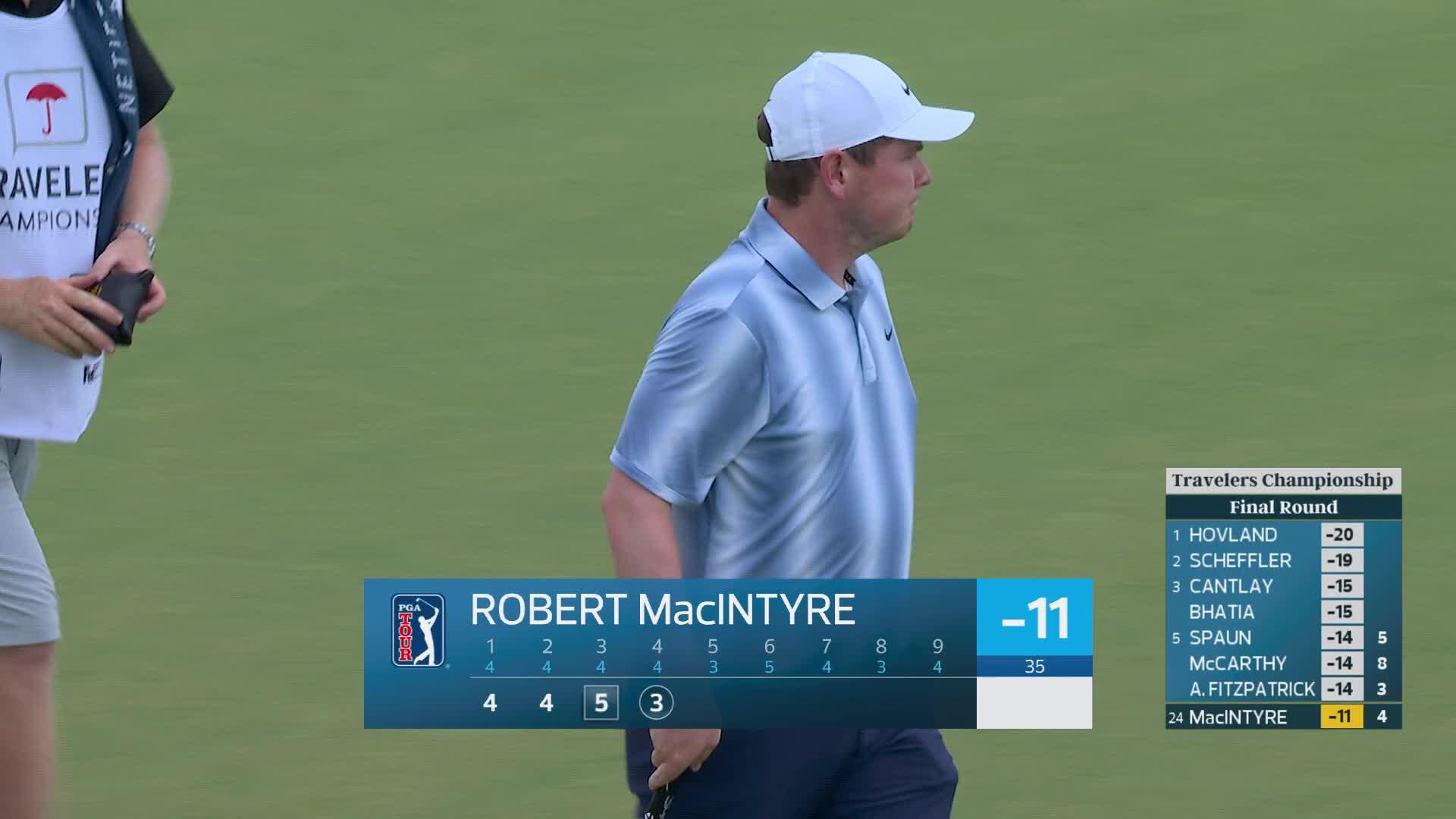 Robert MacIntyre sinks 17-foot birdie putt on No. 4 at Travelers
