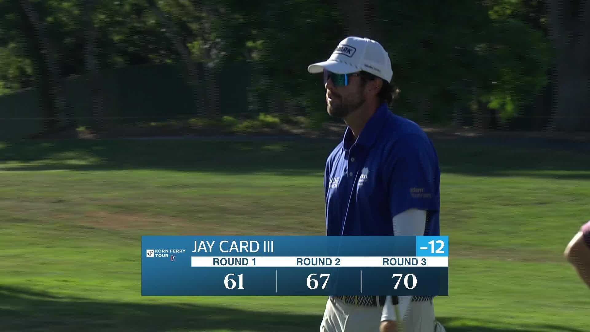 Jay Card III sinks a birdie putt on No. 18 at Utah Championship