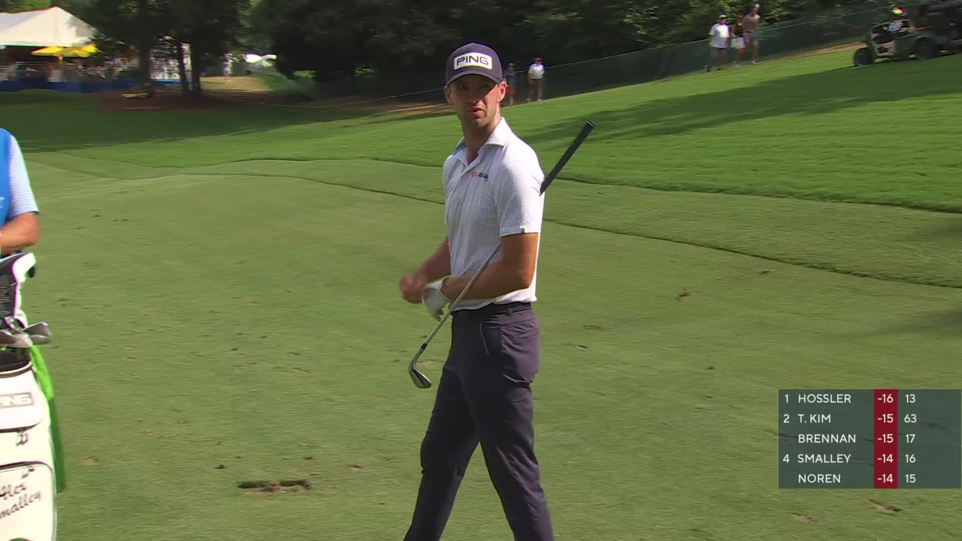 Alex Smalley gets up-and-down from 102 yards for birdie on No. 17 at Wyndham
