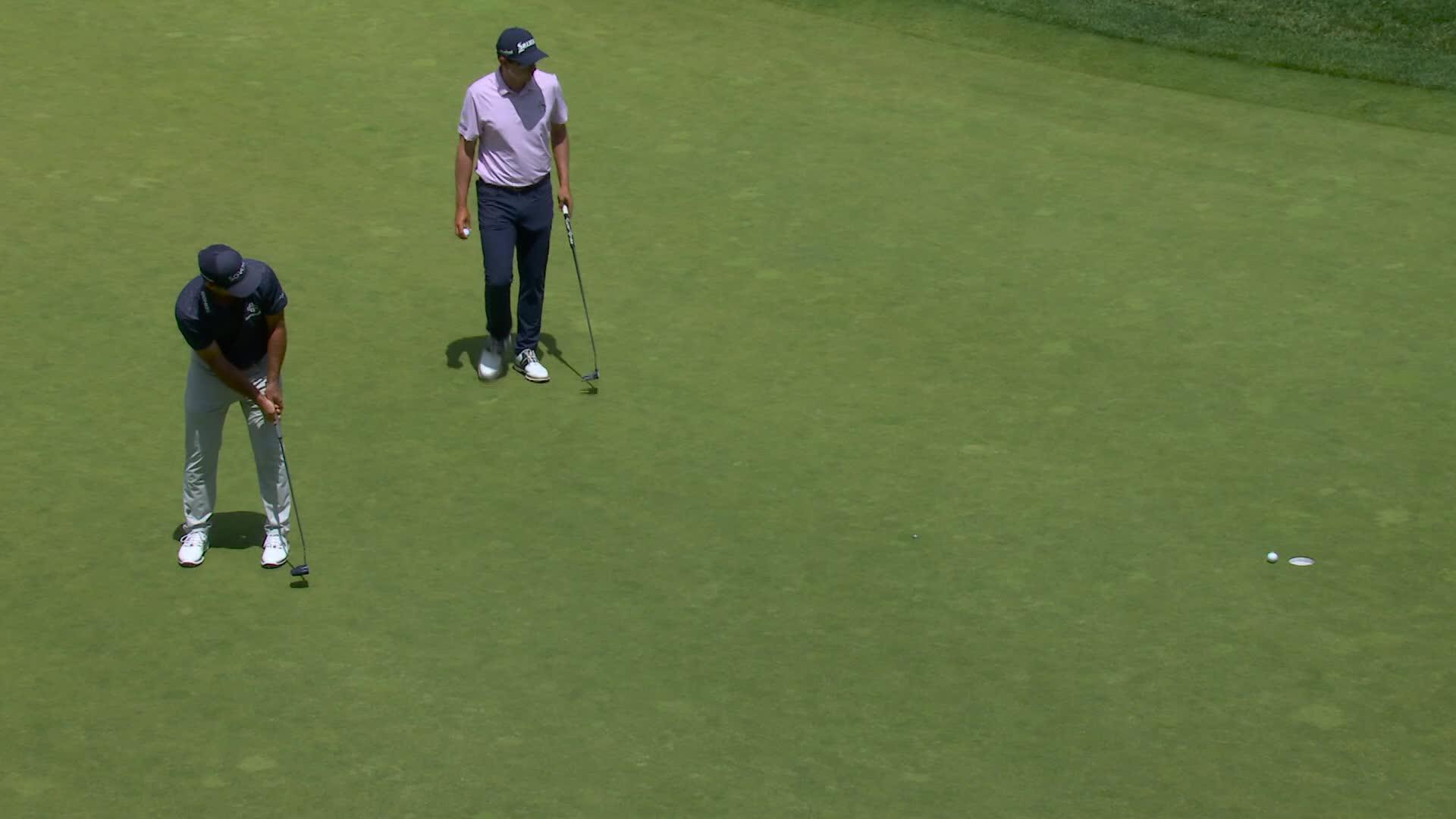 Denny McCarthy sinks 15-foot birdie putt on No. 6 at Travelers