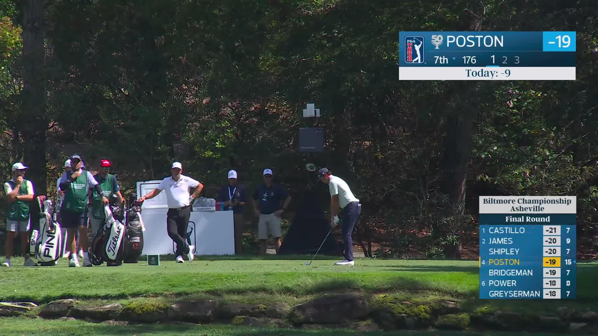 J.T. Poston drains 24-foot birdie putt on No. 7 at Biltmore Championship