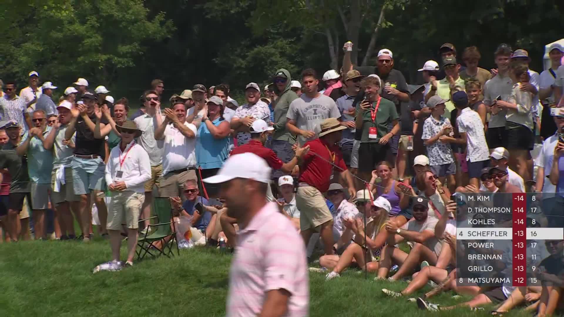 Scottie Scheffler holes 55-foot shot from rough for eagle on No. 16 at 3M Open
