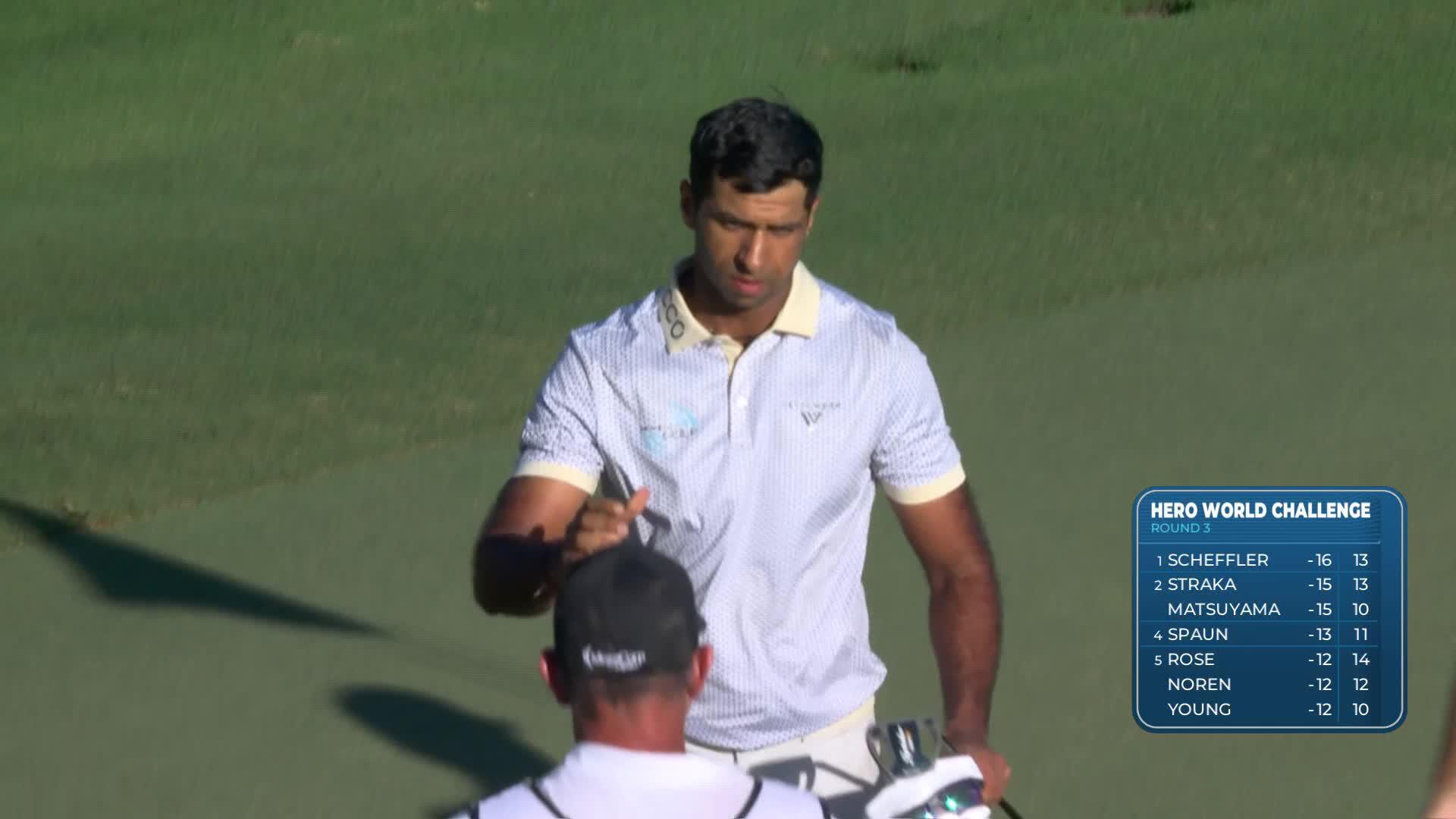Aaron Rai sinks 6-foot birdie putt on No. 18 at Hero World Challenge