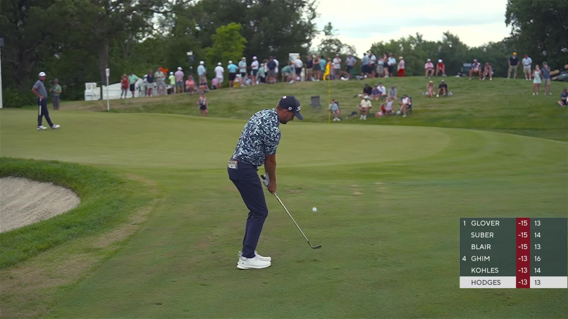 Lee Hodges drains 3-foot putt for birdie on No. 14 at John Deere