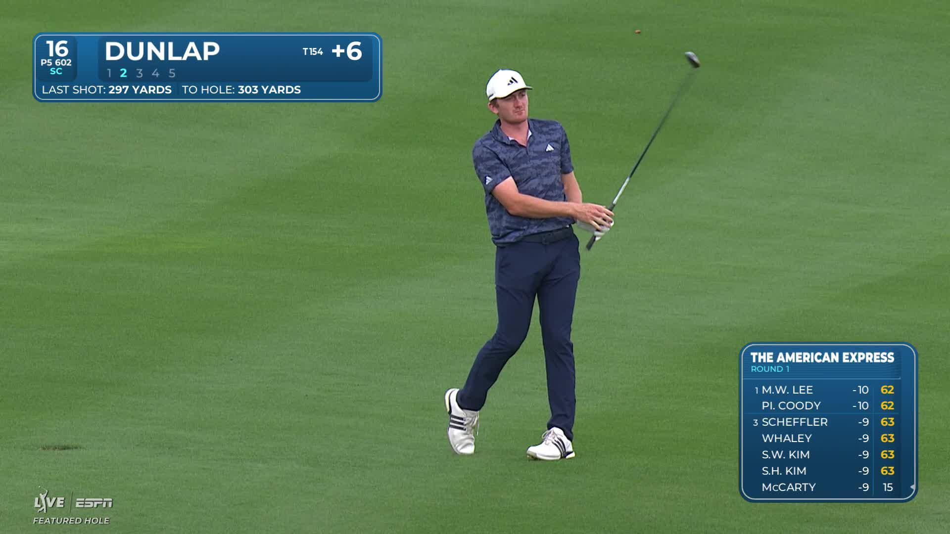 Nick Dunlap hits 282-yard approach to 67 feet, sets up birdie on No. 16 at The American Express