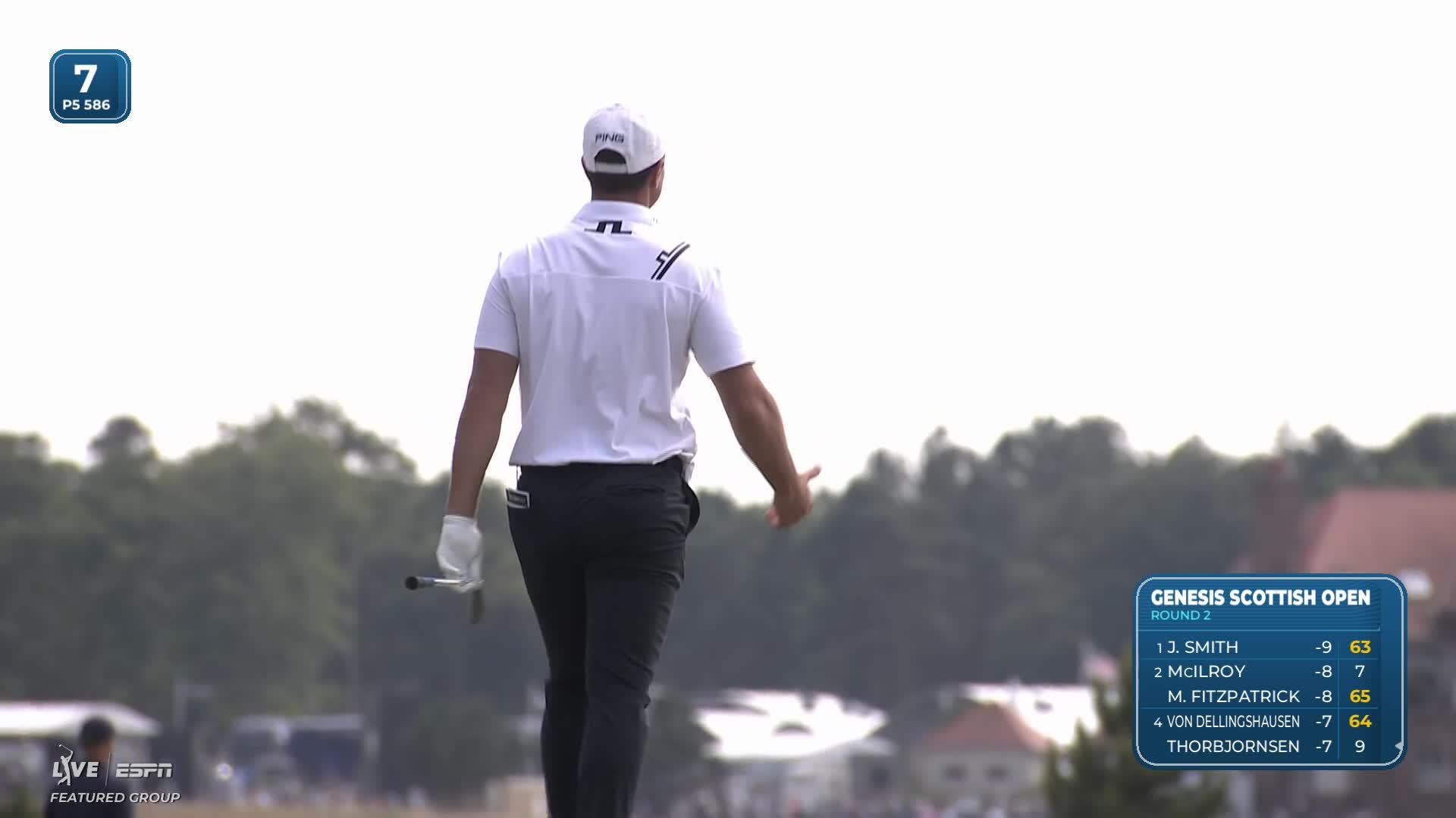 Viktor Hovland drains 6-foot birdie putt on No. 7 at Genesis Scottish Open