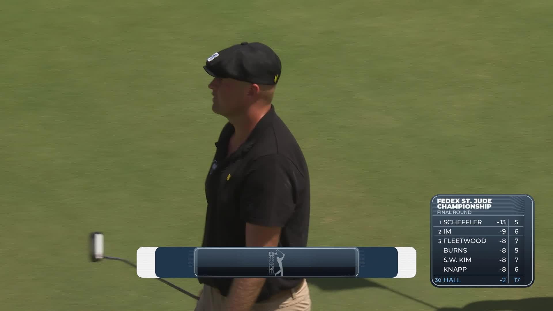 Harry Hall drains 14-foot putt for birdie on No. 18 at FedEx St. Jude