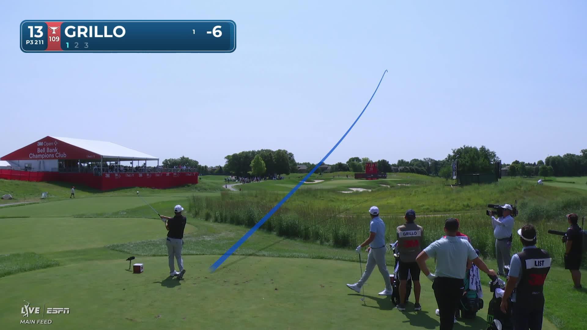 Emiliano Grillo hits tee shot to 6 feet, sets up birdie on No. 13 at 3M Open