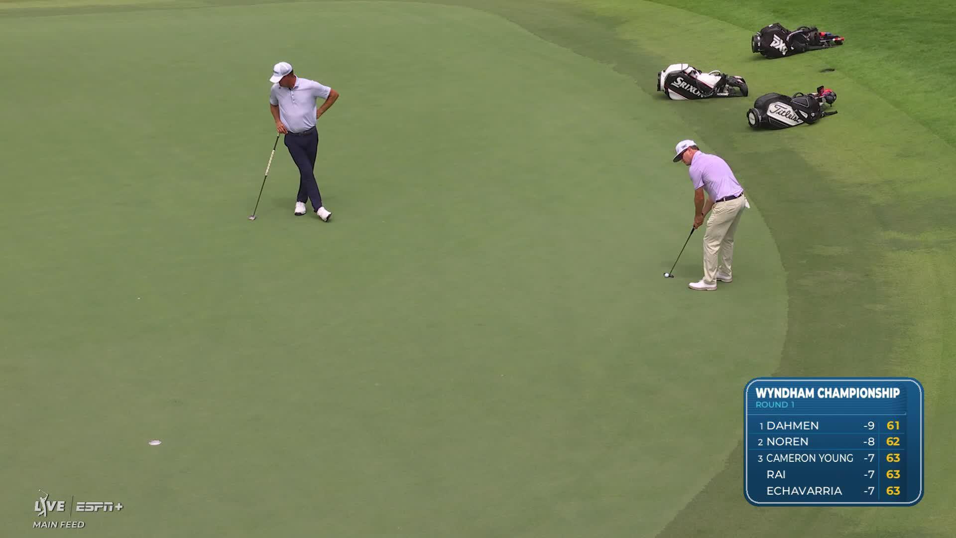Zach Johnson sinks a 21-foot birdie putt on No. 12 at Wyndham