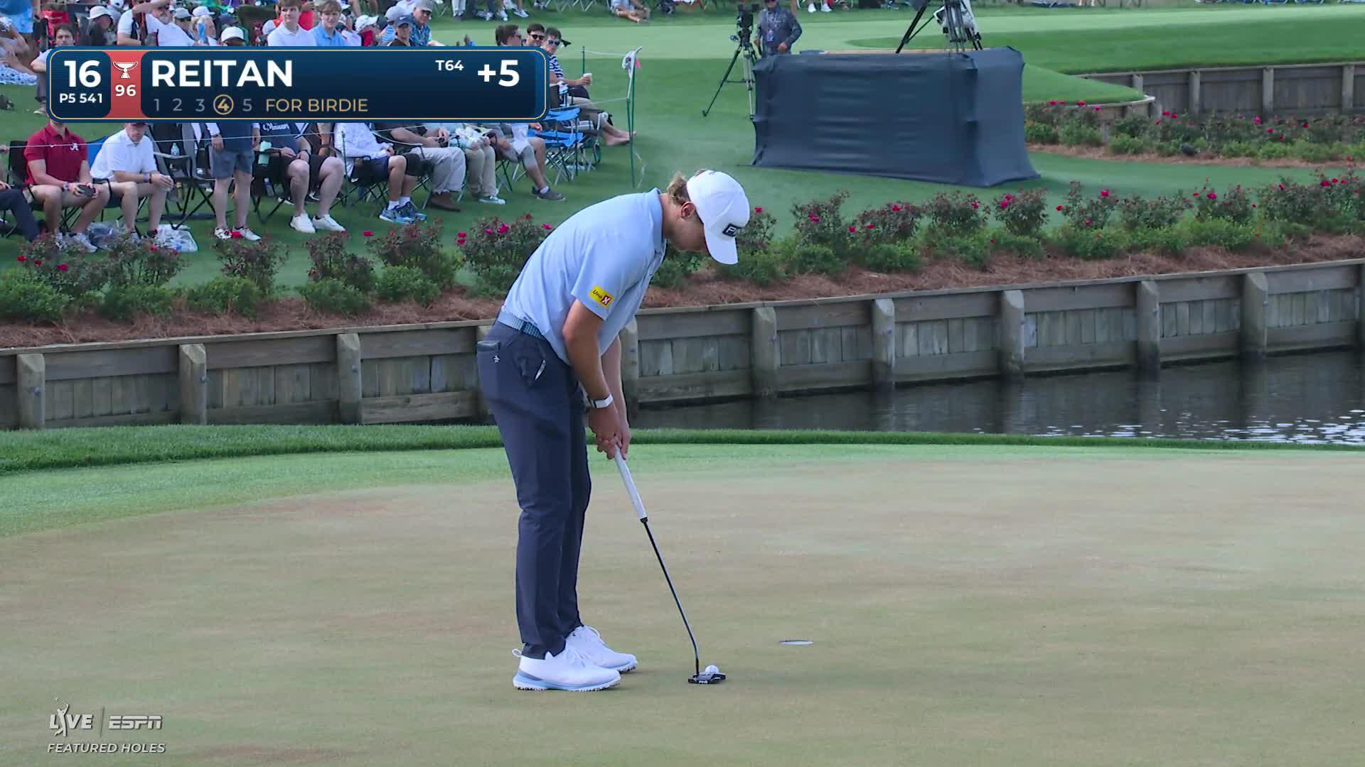 Kristoffer Reitan taps in from 3 feet for birdie on No. 16 at THE PLAYERS