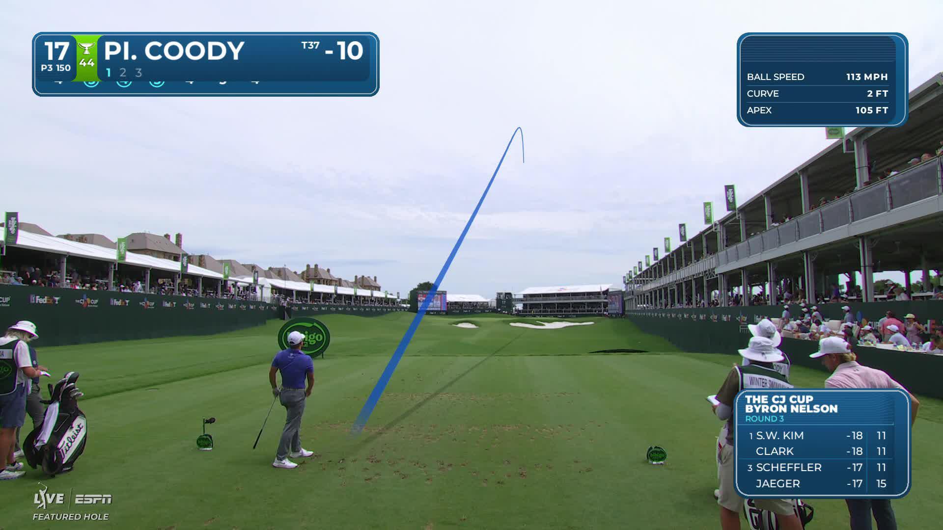 Pierceson Coody hits tee shot to 7 feet, sets up birdie on No. 17 at THE CJ CUP