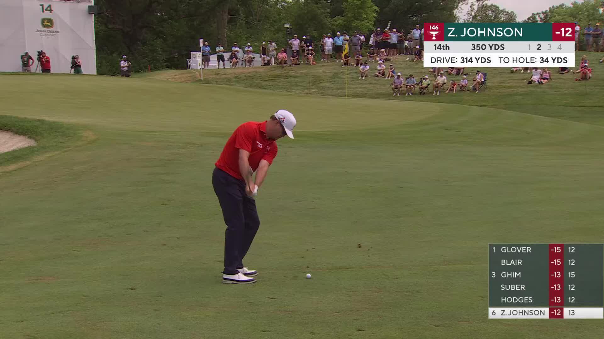 Zach Johnson drains 6-foot putt for birdie on No. 14 at John Deere