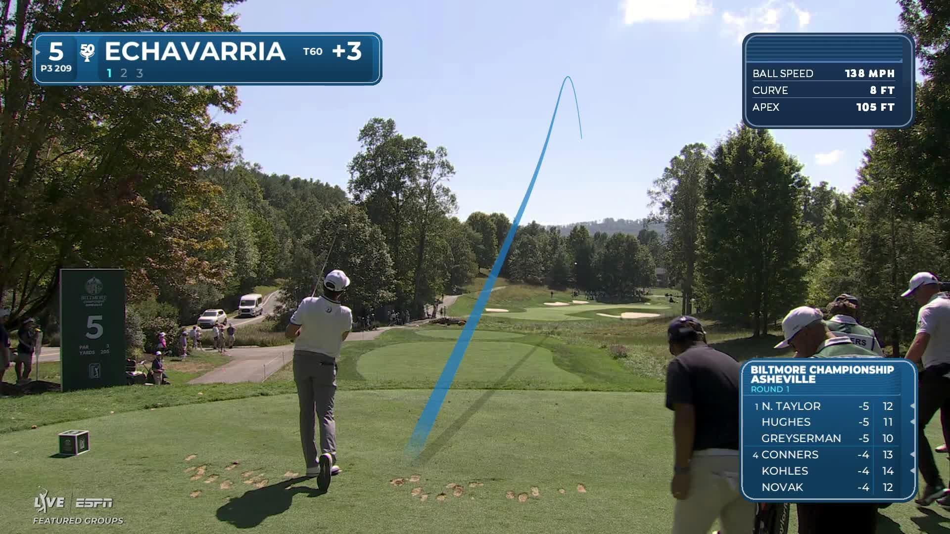 Nico Echavarria sinks 25-foot birdie putt on No. 5 at Biltmore Championship