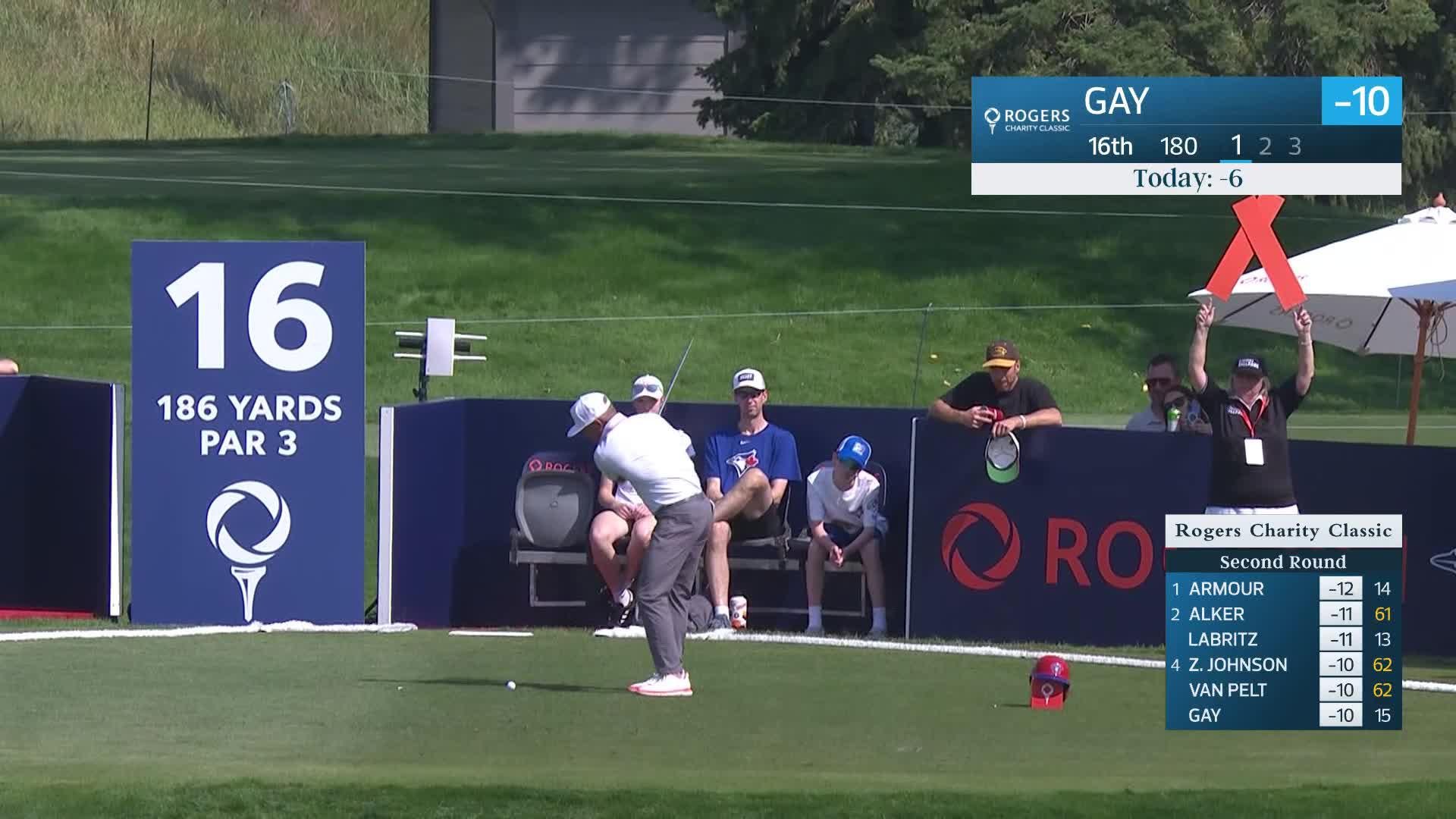 Brian Gay makes birdie on No. 16 at Rogers Charity Classic