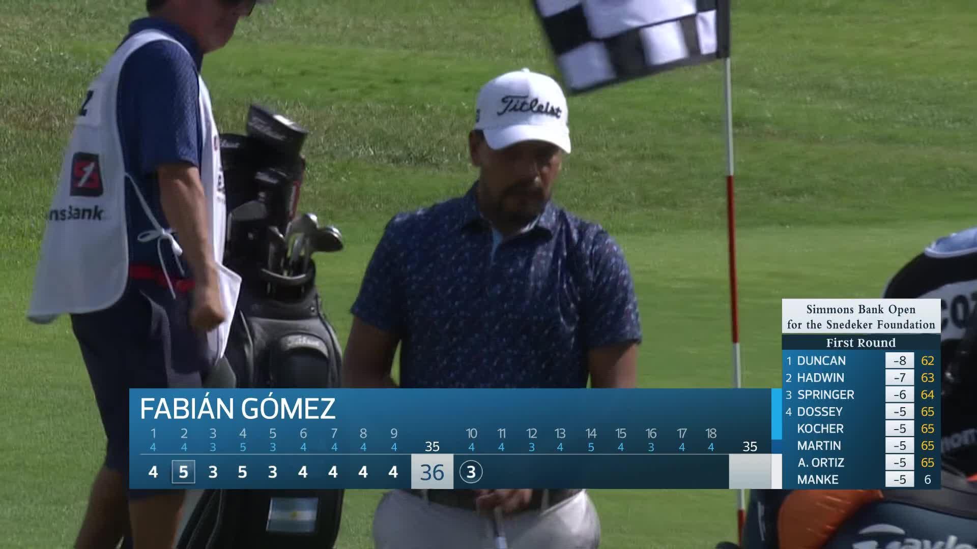Fabián Gómez holes out for birdie on No. 10 at Simmons Bank Open