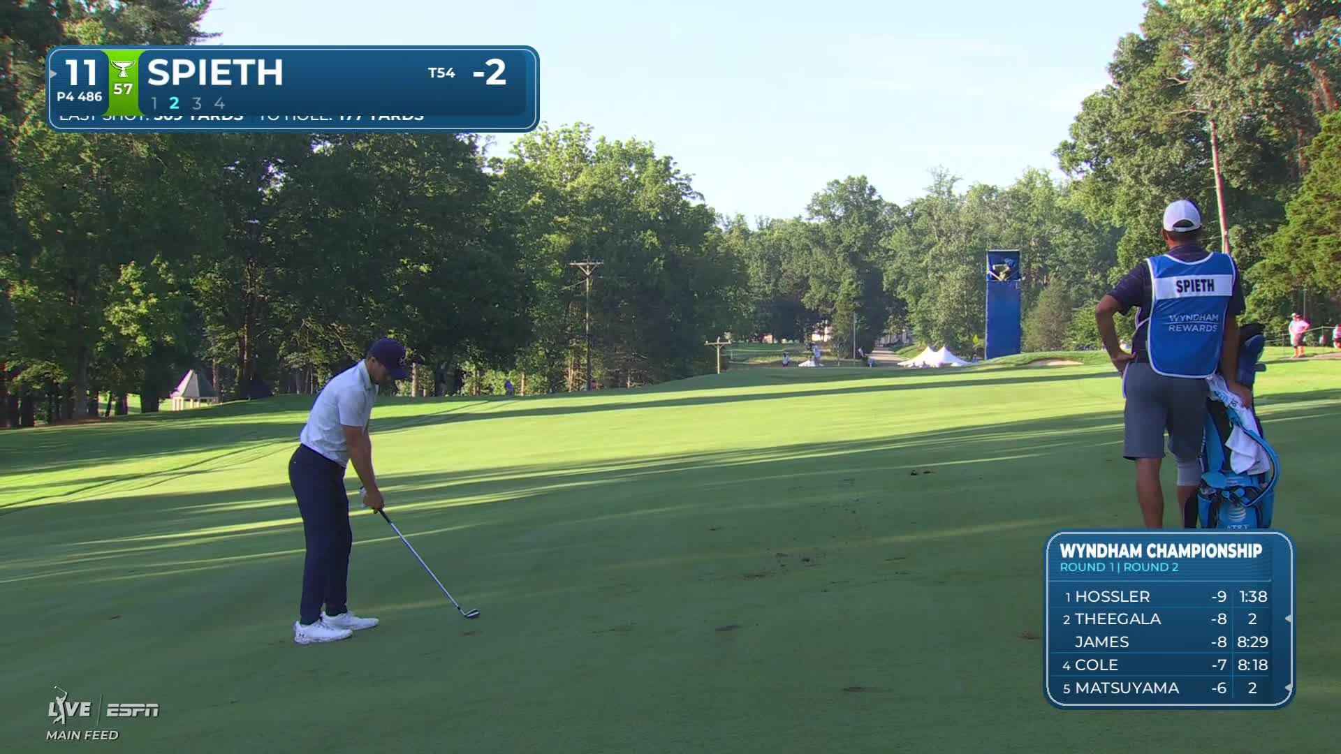 Jordan Spieth's 175-yard approach sets up birdie on No. 11 at Wyndham