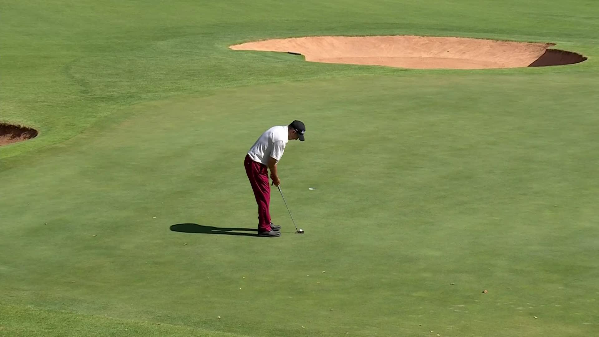 José María Olazábal rolls in a nice putt for birdie at Trophy Hassan II
