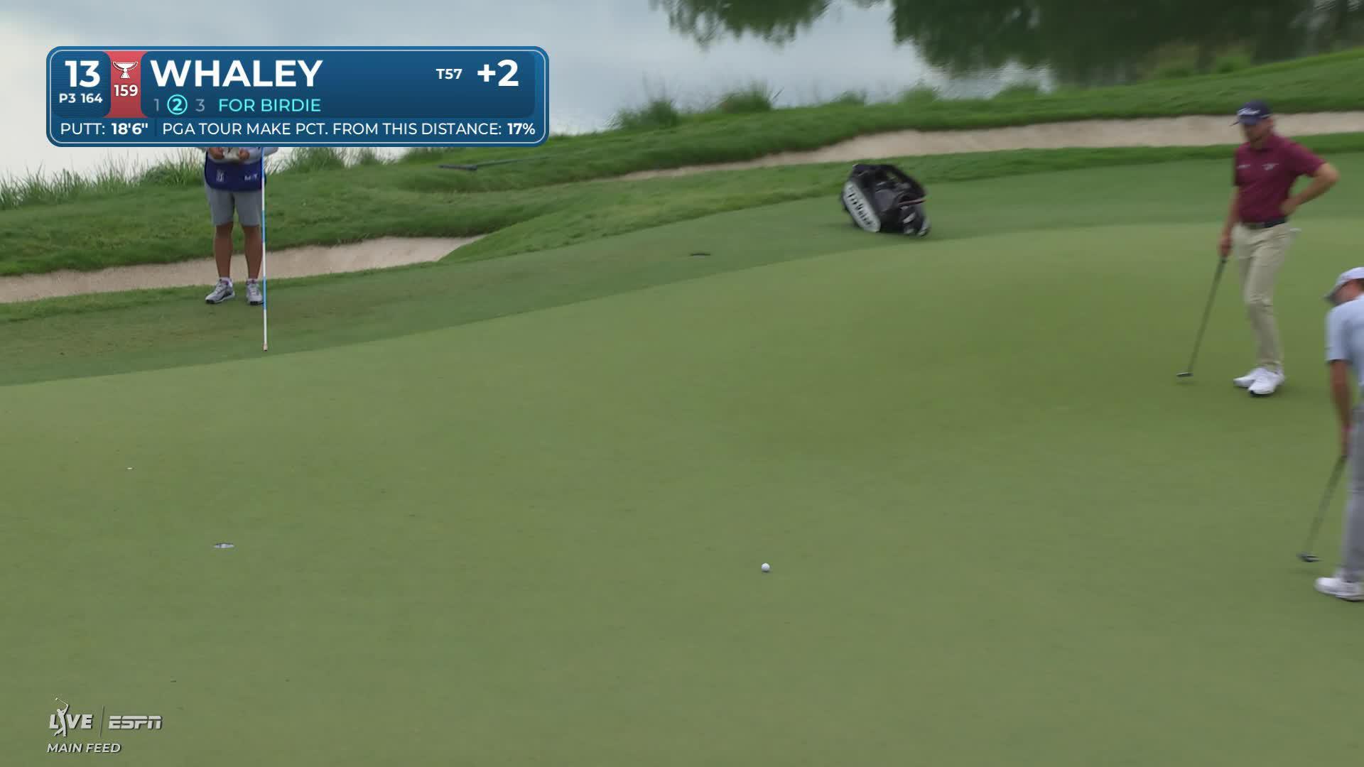 Vince Whaley sinks 19-foot birdie putt on No. 13 at Charles Schwab