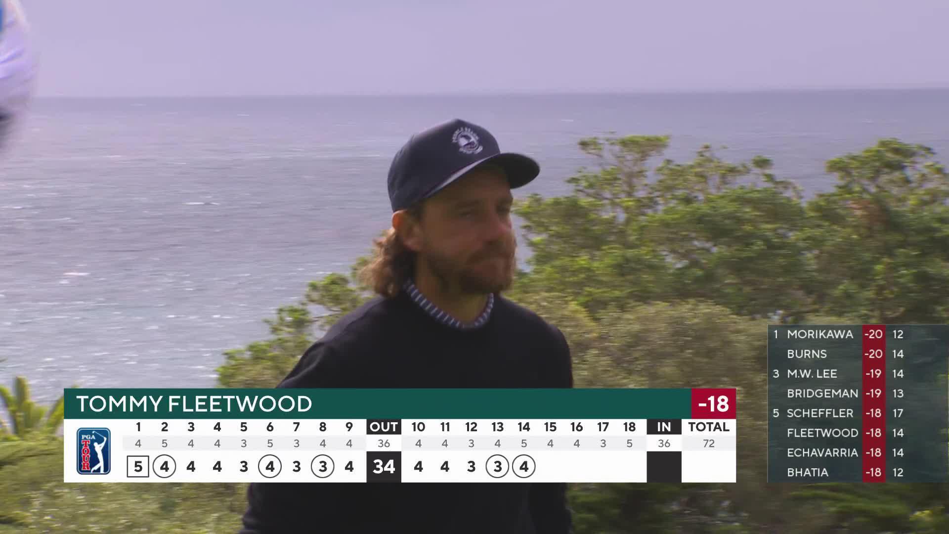 Tommy Fleetwood sinks 8-foot birdie putt on No. 14 at AT&T Pebble Beach