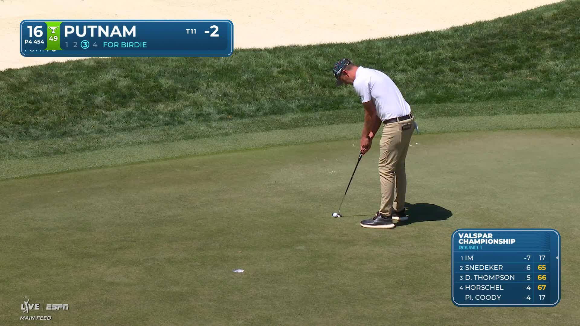 Andrew Putnam sinks 7-foot birdie putt on No. 16 at Valspar