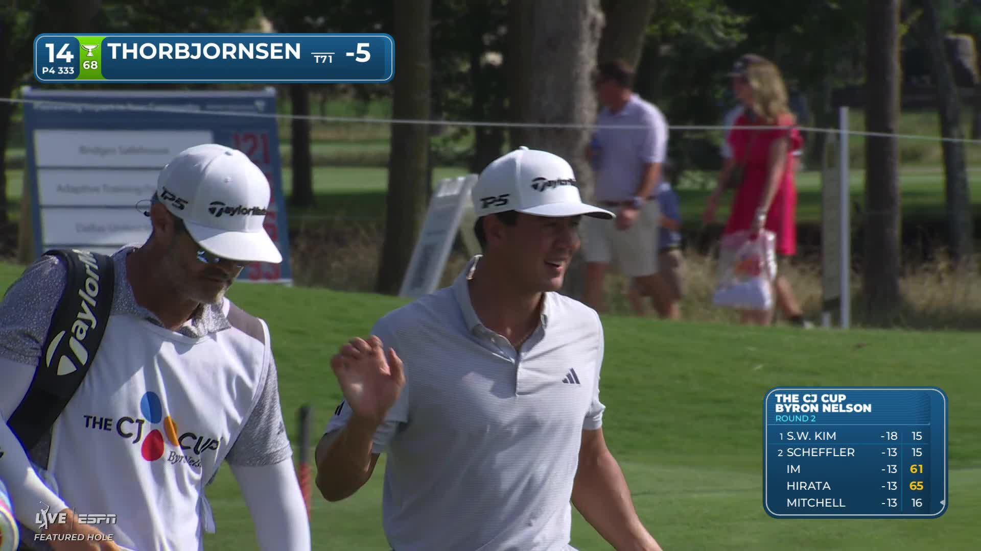 Michael Thorbjornsen's 75-foot approach sets up birdie on No. 14 at THE CJ CUP