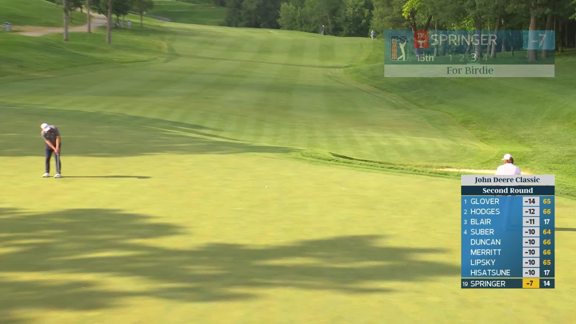 Hayden Springer sinks 29-foot birdie putt on No. 15 at John Deere