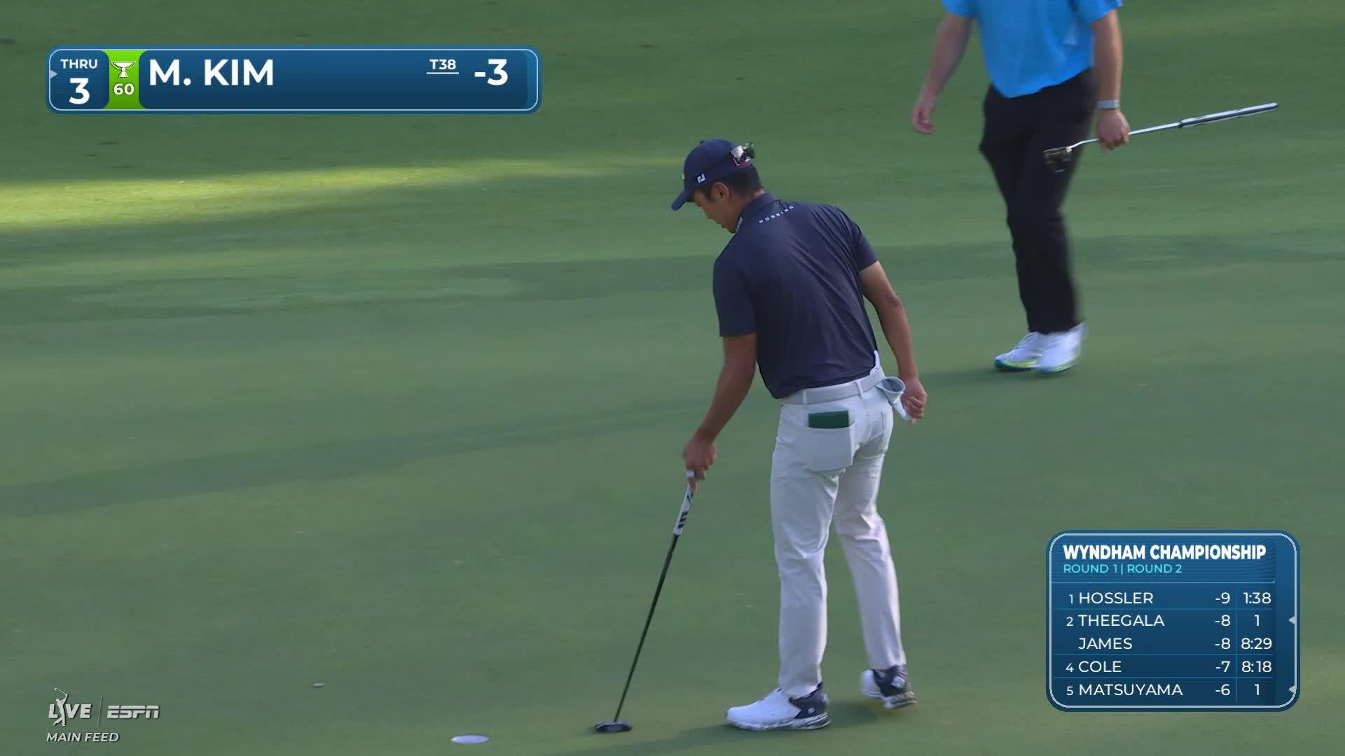 Michael Kim hits tee shot to 10 feet, sets up birdie on No. 12 at Wyndham