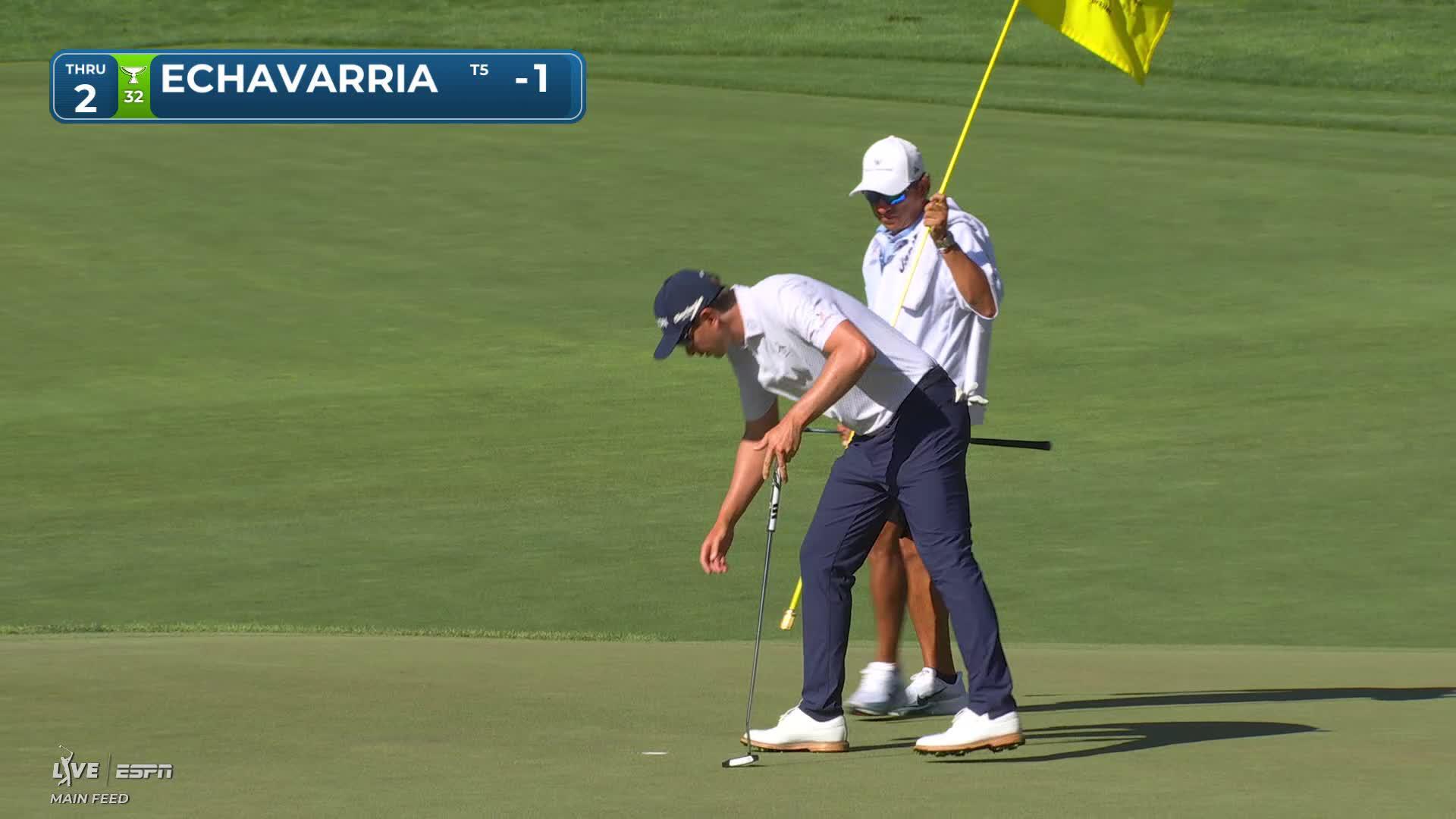 Nico Echavarria sinks 23-foot birdie putt on No. 2 at the Memorial