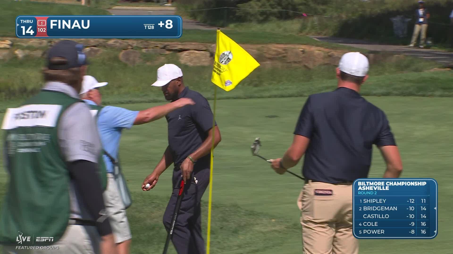 Tony Finau holes 42-foot approach for birdie on No. 5 at Biltmore Championship