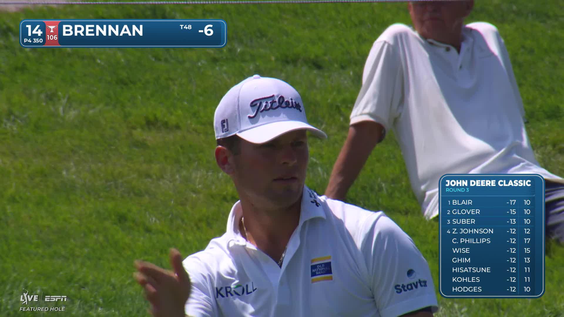 Michael Brennan sinks 6-foot birdie putt on No. 14 at John Deere