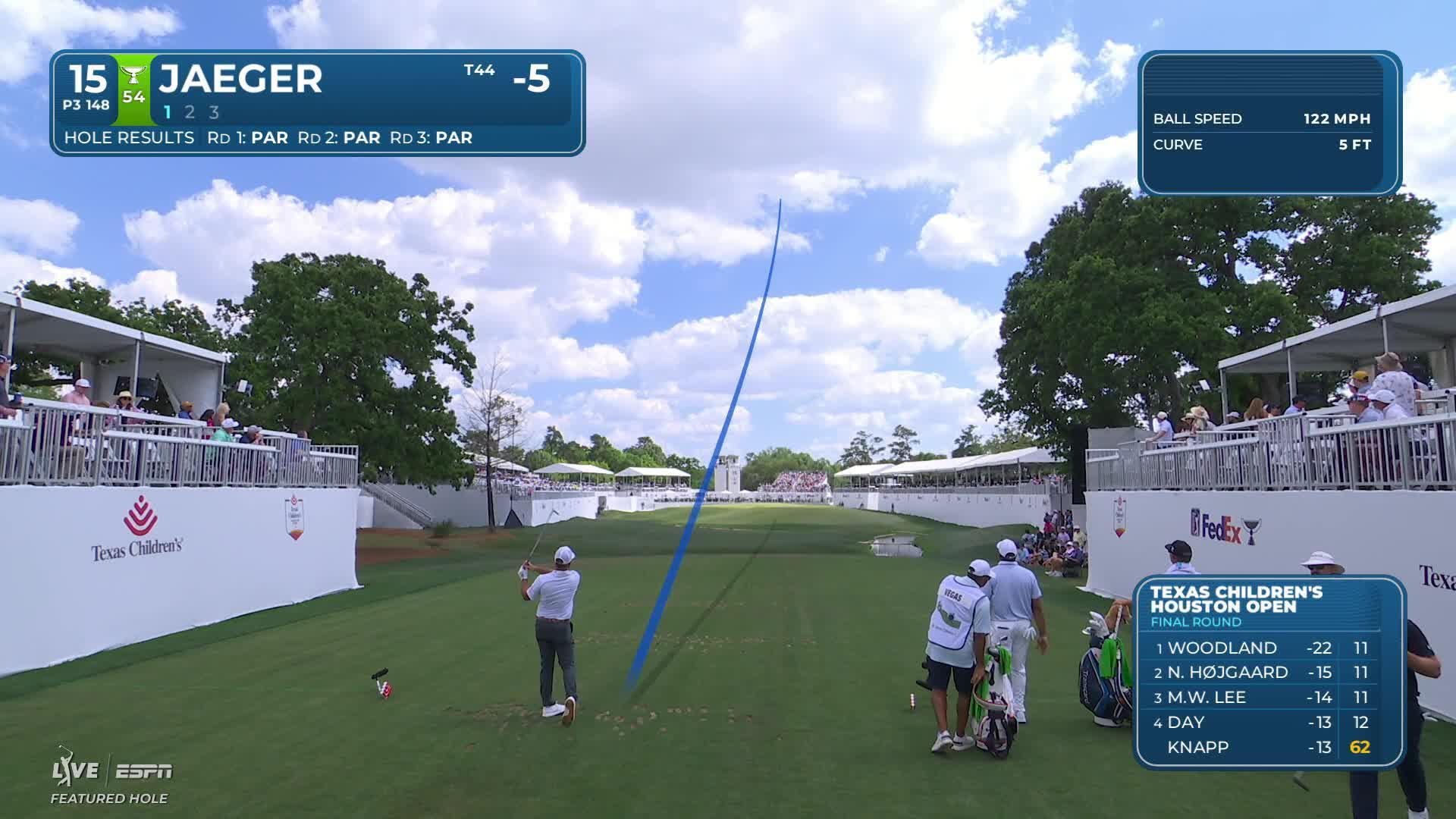 Stephan Jaeger sinks 28-foot birdie putt on No. 15 at Texas Children's
