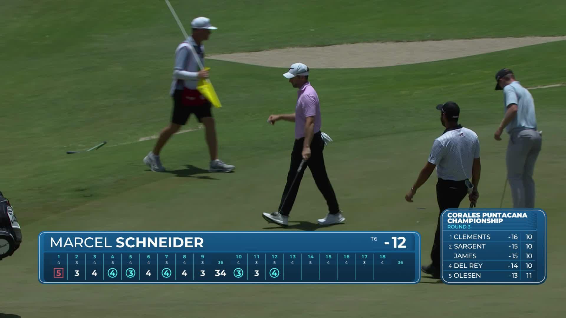 Marcel Schneider sinks 5-foot putt for birdie on No. 12 at Corales Puntacana