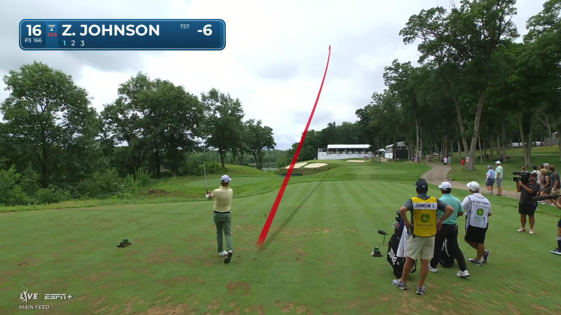 Zach Johnson sinks a 20-foot birdie putt on No. 16 at John Deere