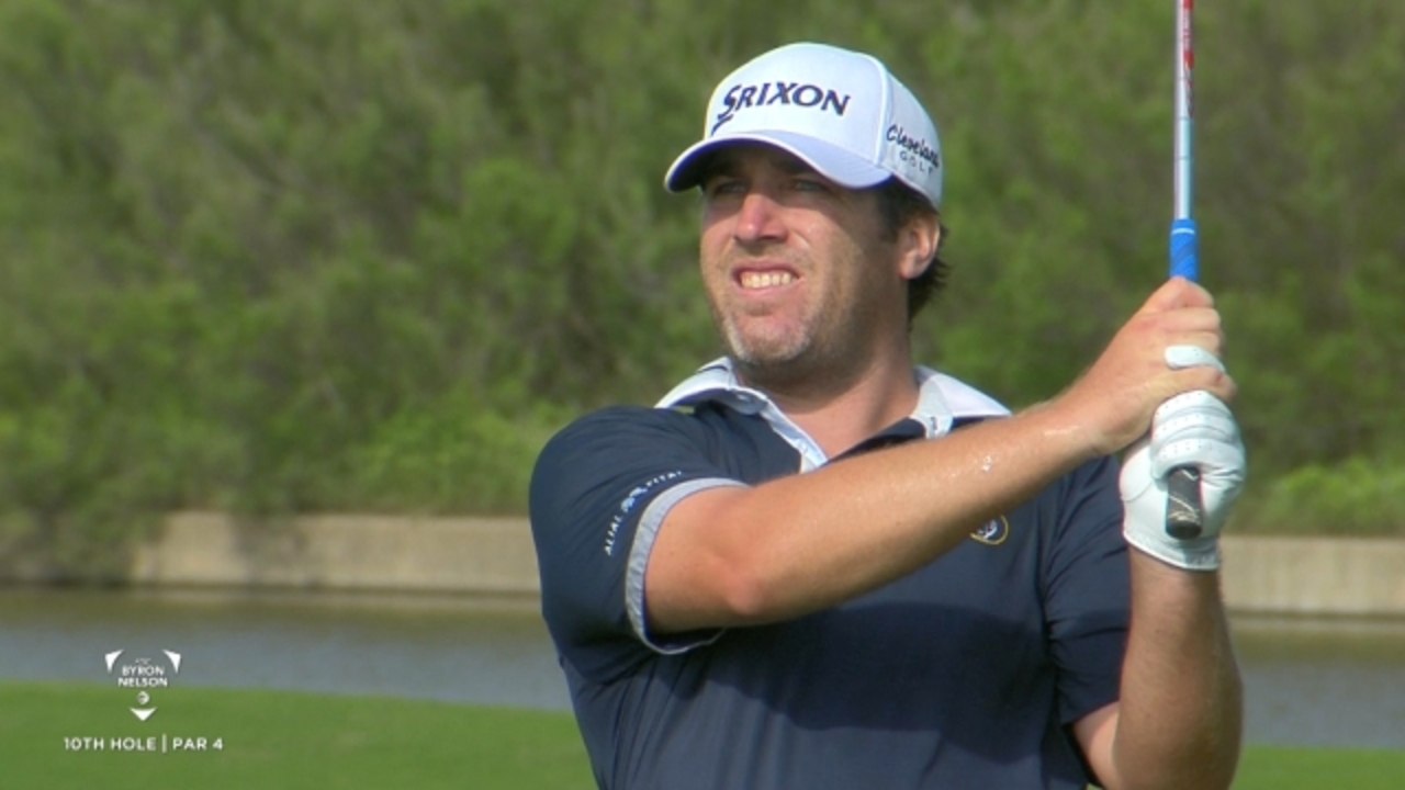 Jim Renner is all over the flagstick at AT&T Byron Nelson