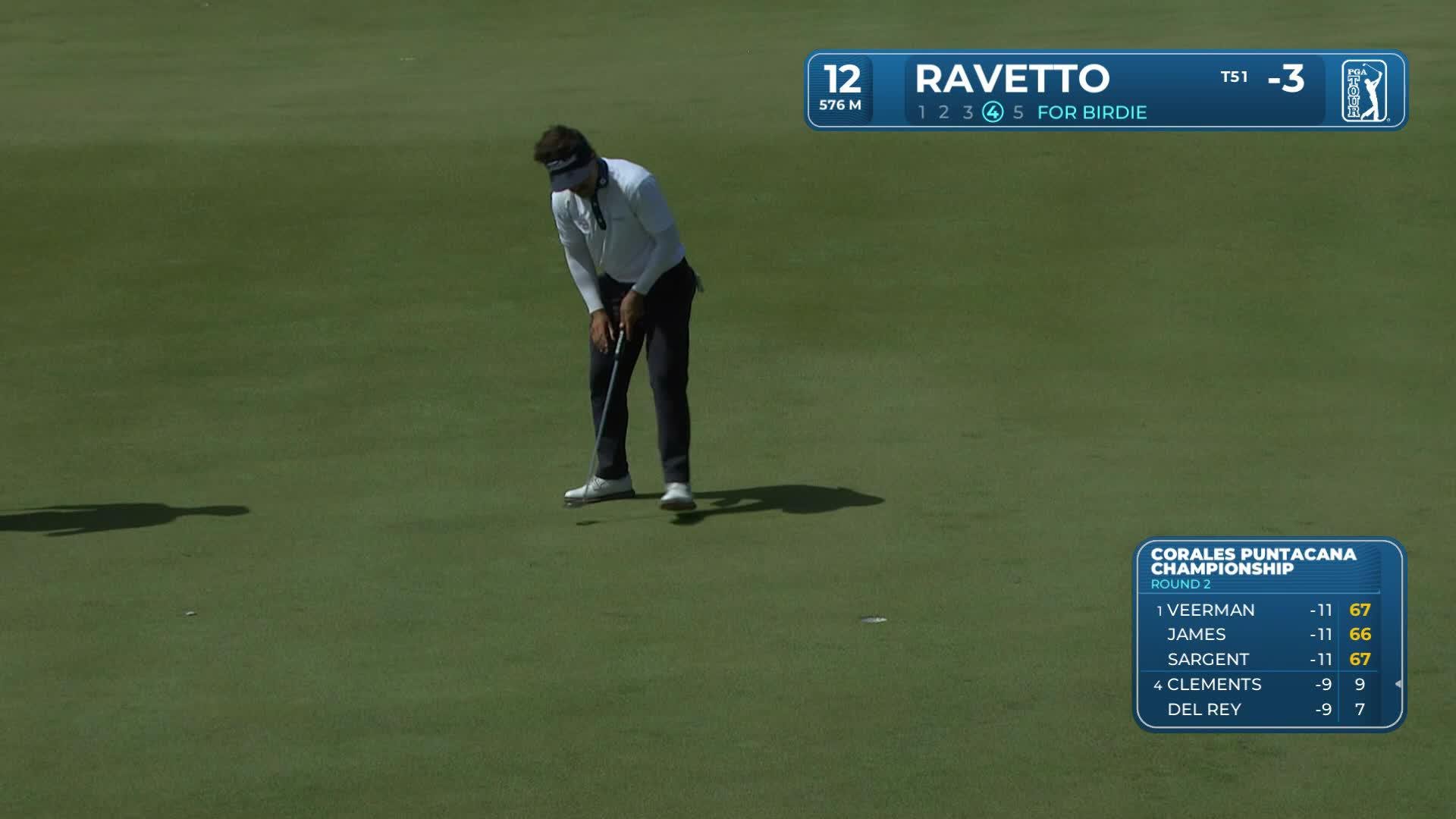 David Ravetto drains 25-foot putt for birdie on No. 12 at Corales Puntacana