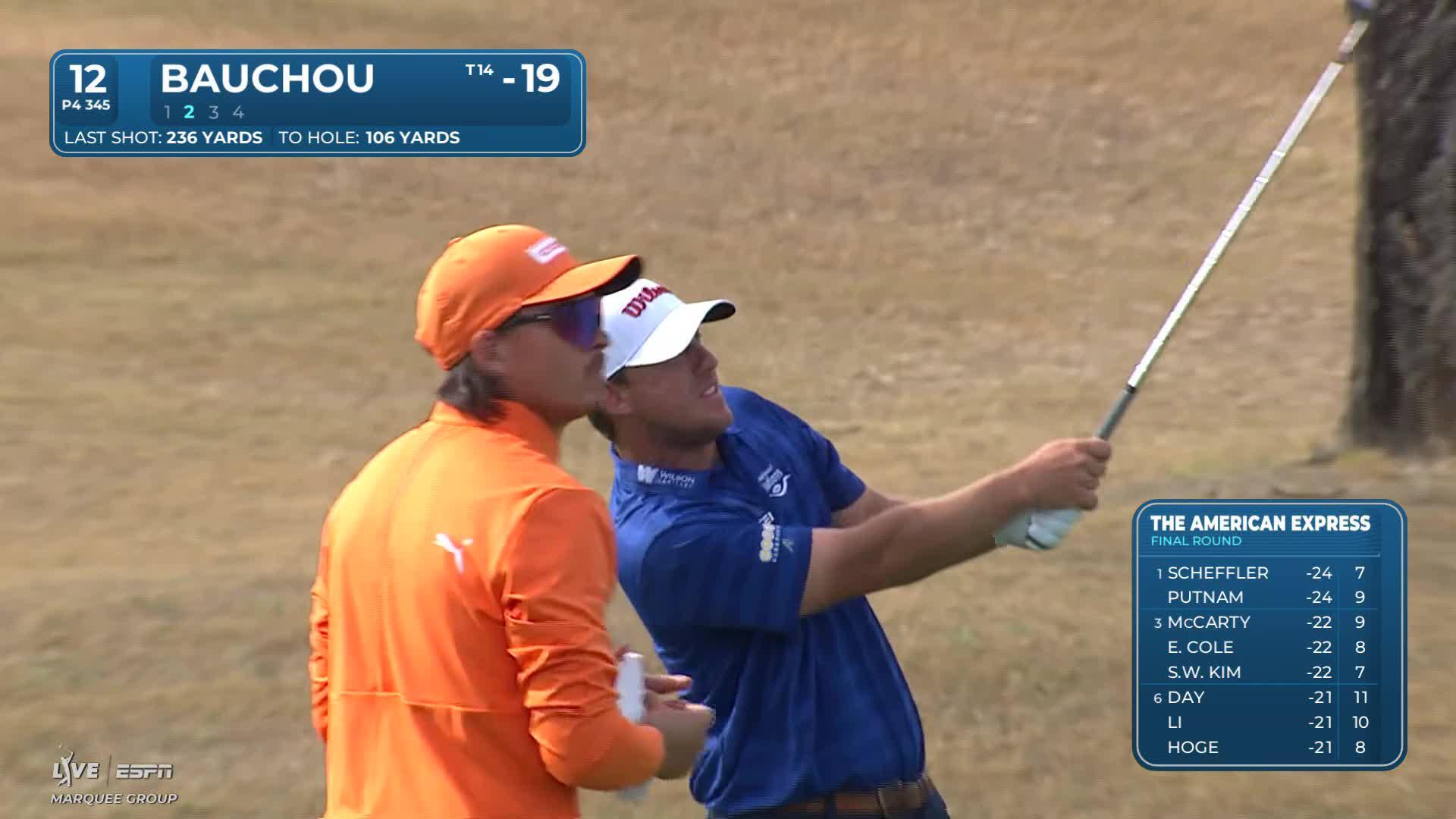 Zachary Bauchou hits 104-yard approach to 8 feet, sets up birdie on No. 12 at The American Express