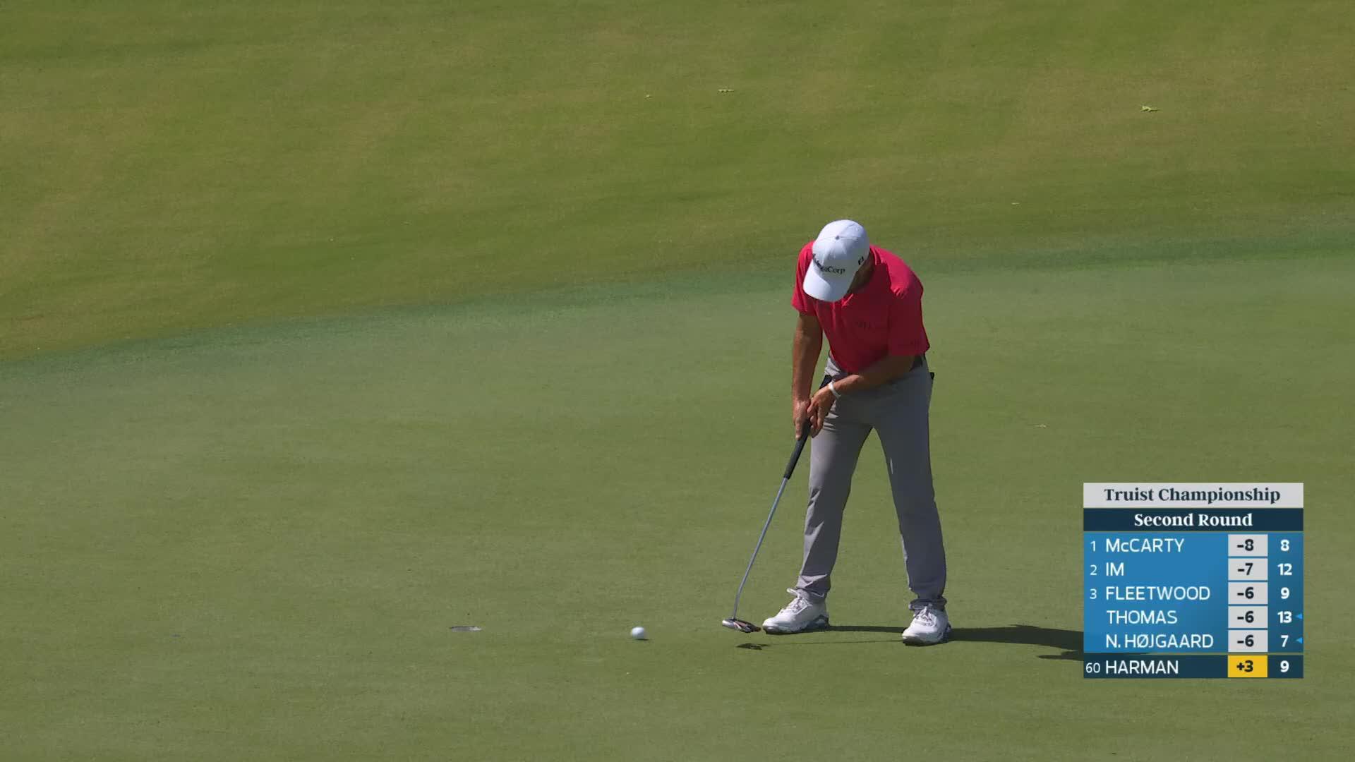 Brian Harman sinks 4-foot putt for birdie on No. 10 at Truist Championship