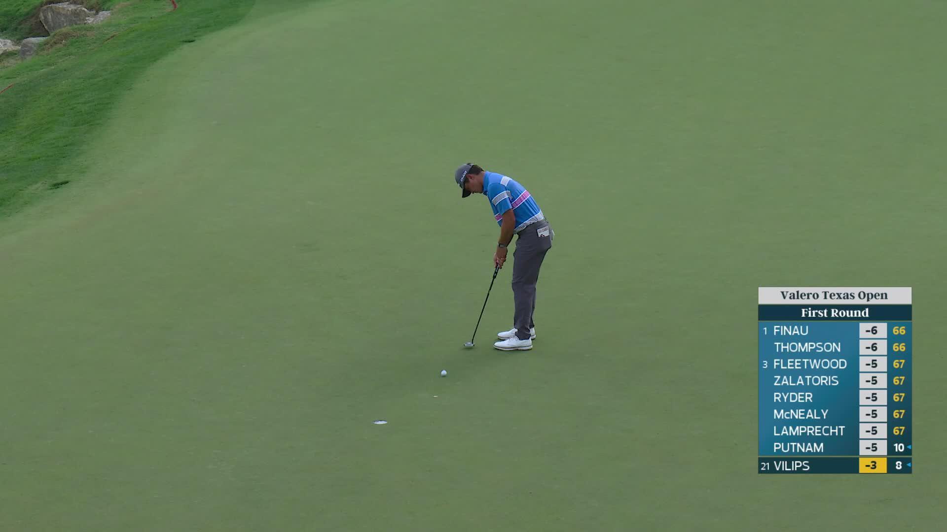 Karl Vilips drains 8-foot birdie putt on No. 18 at Valero