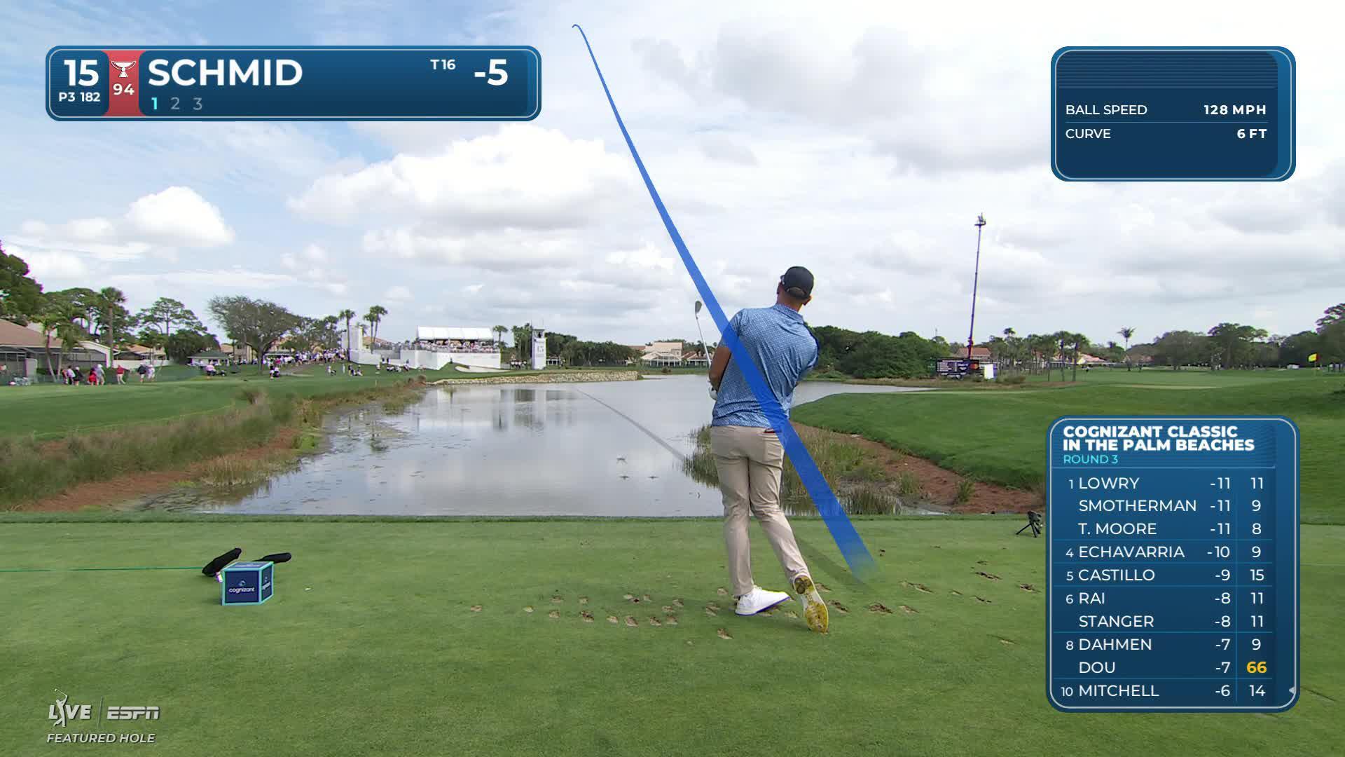 Matti Schmid hits 179-yard tee shot to 11 feet, makes birdie on No. 15 at Cognizant Classic