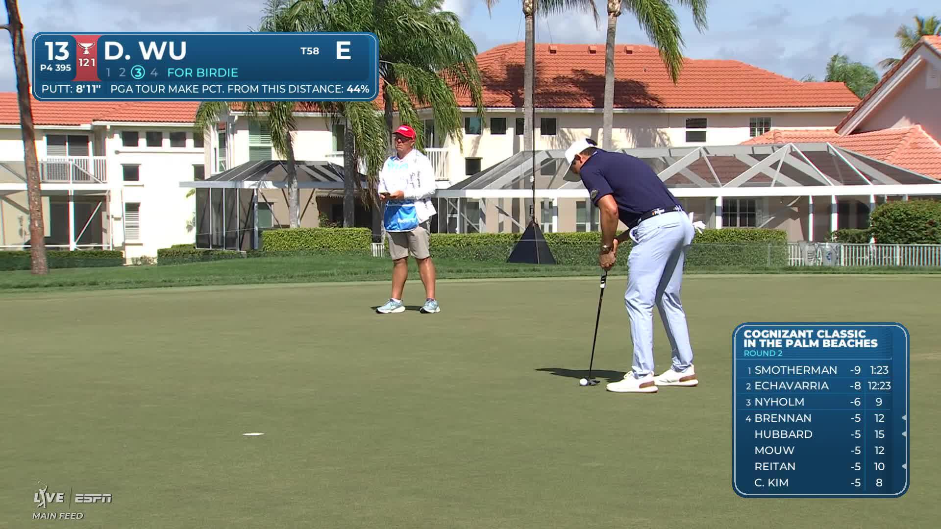Dylan Wu sinks 9-foot birdie putt on No. 13 at Cognizant Classic