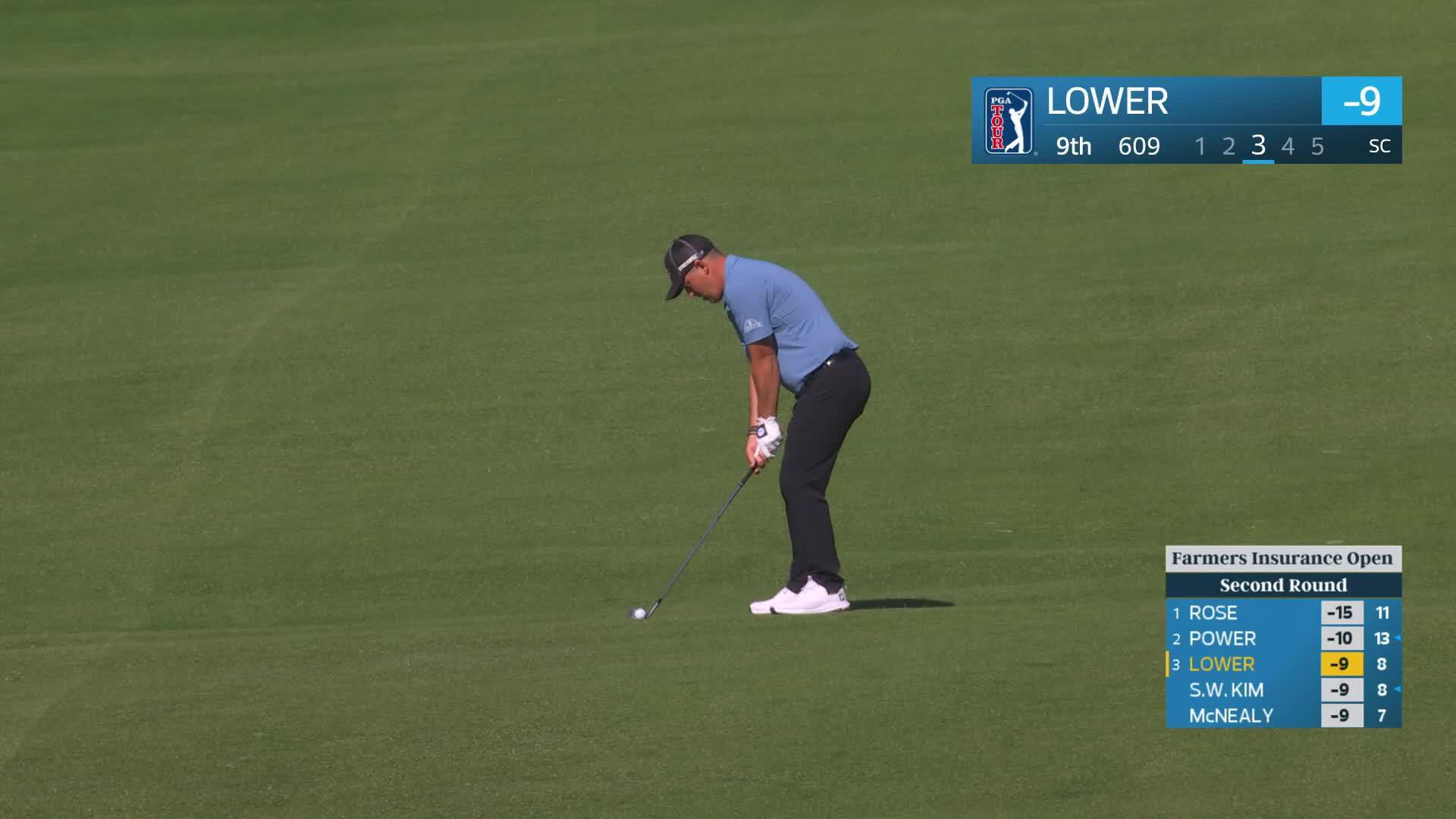 Justin Lower hits 111-yard approach to 4 feet, sets up birdie on No. 9 at Farmers