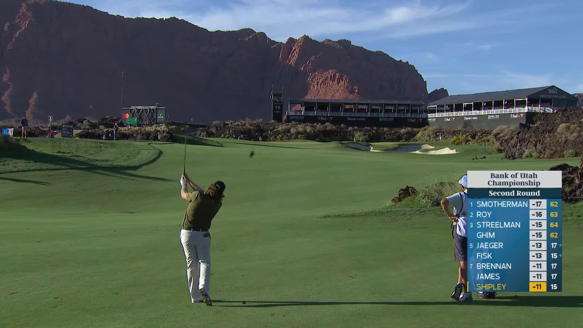 Neal Shipley gets up-and-down from 146 yards for birdie on No. 16 at Bank of Utah