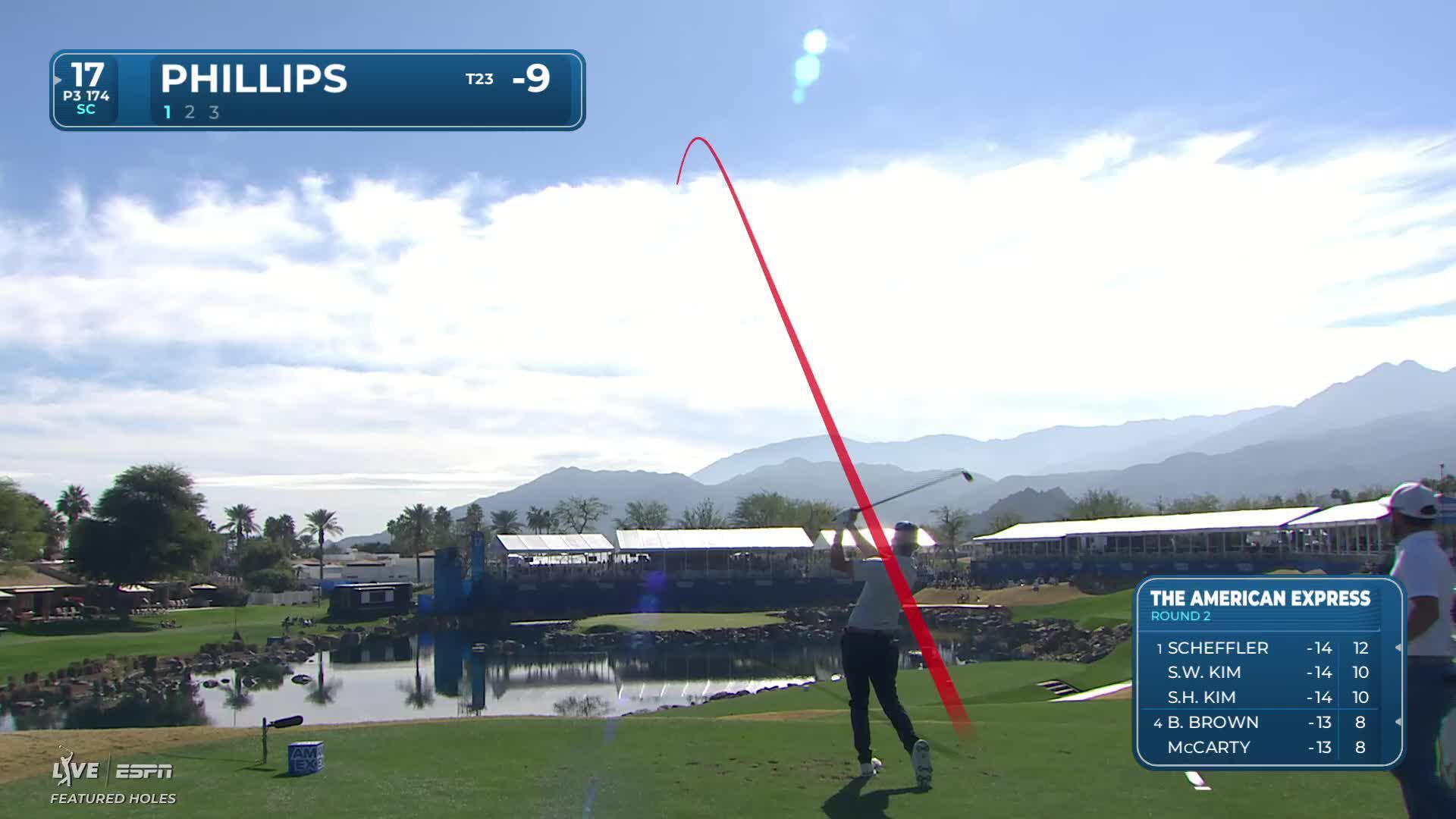 Chandler Phillips sinks 26-foot birdie putt on No. 17 at The American Express