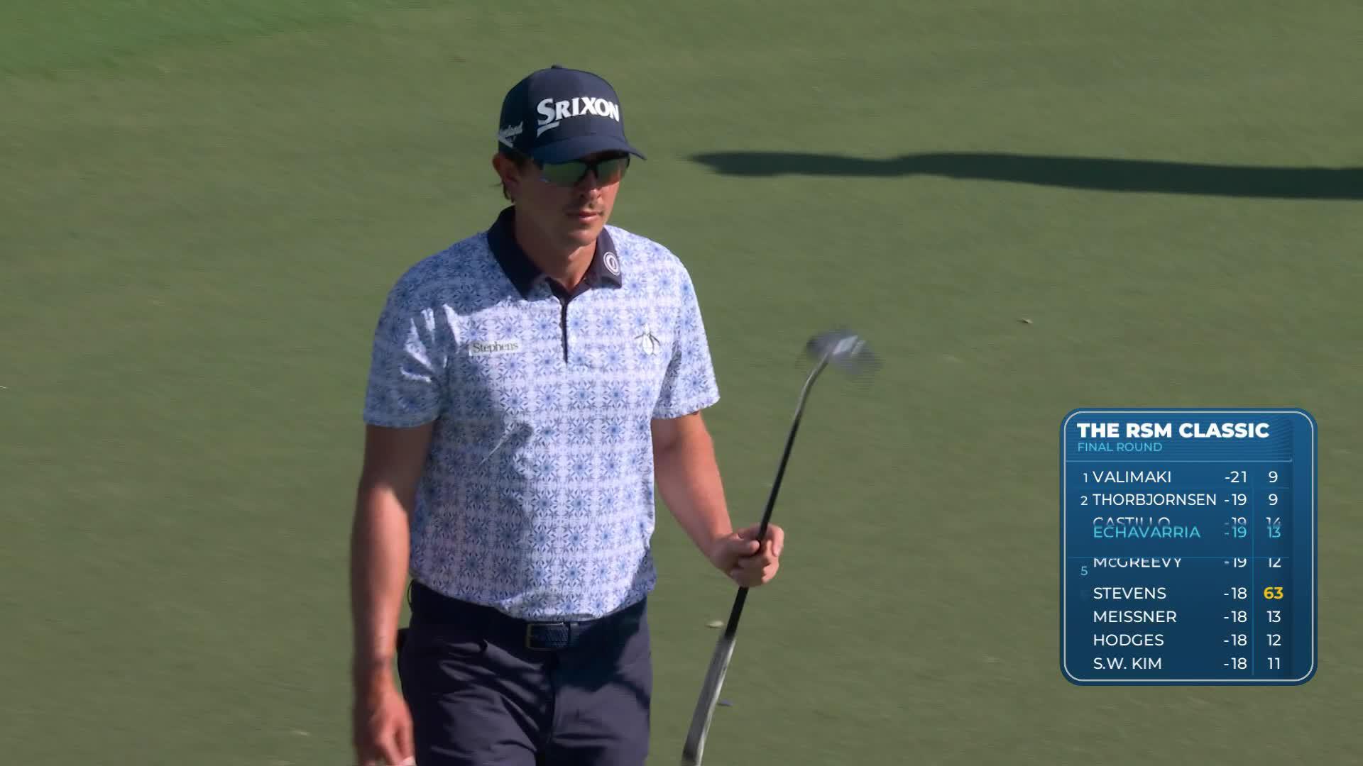 Nico Echavarria sinks 17-foot birdie putt on No. 13 at The RSM Classic