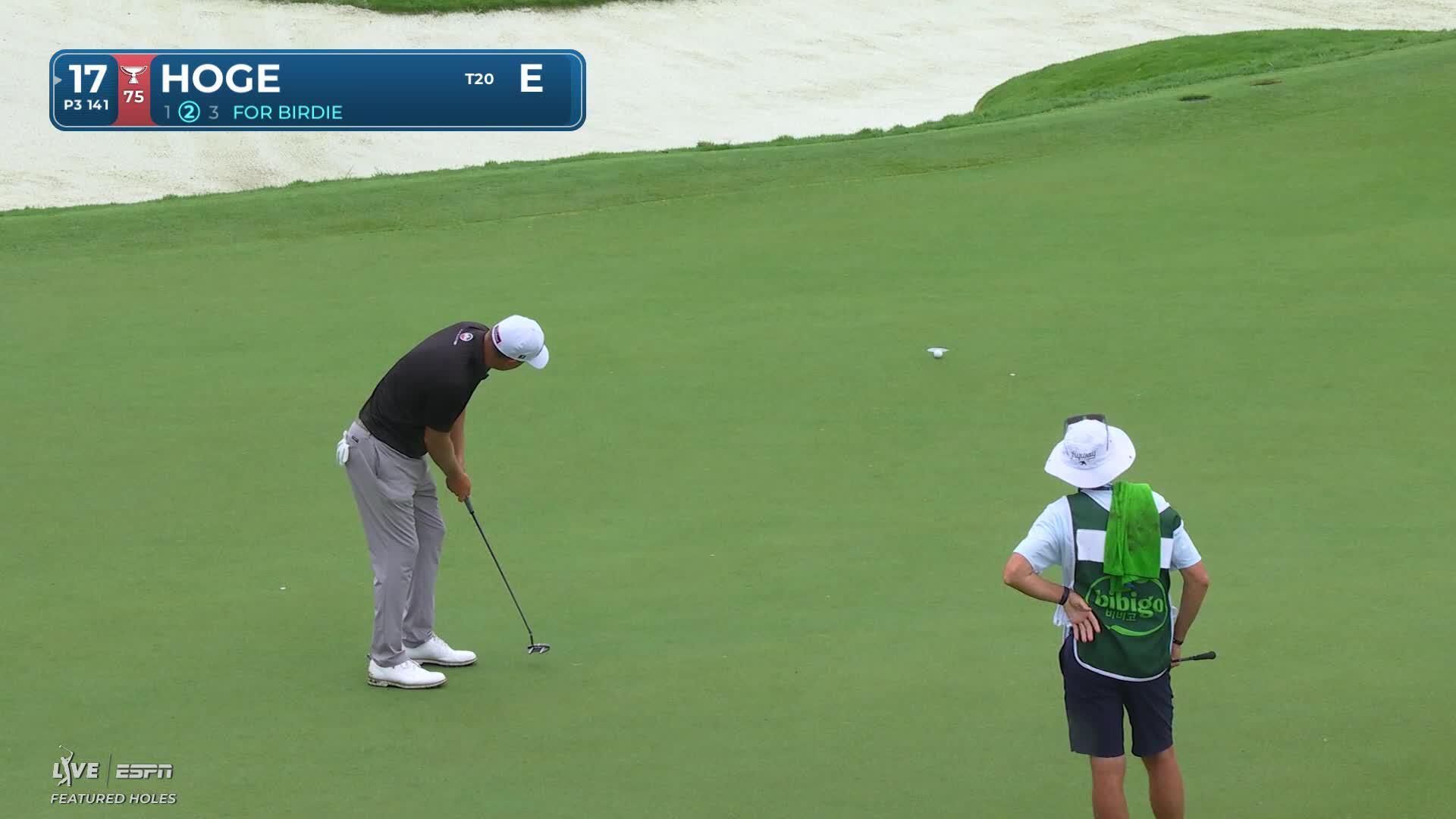 Tom Hoge sinks a 20-foot birdie putt on No. 17 at THE CJ CUP