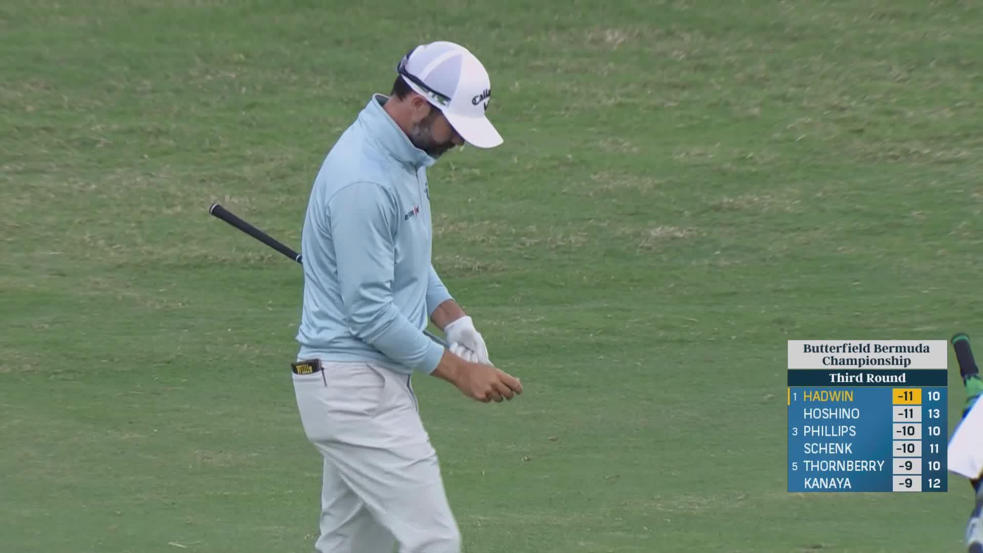 Adam Hadwin gets up-and-down for birdie on No. 11 at Butterfield Bermuda