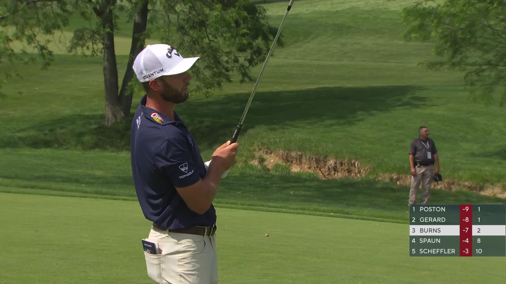 Sam Burns sinks 21-foot birdie putt on No. 3 at the Memorial