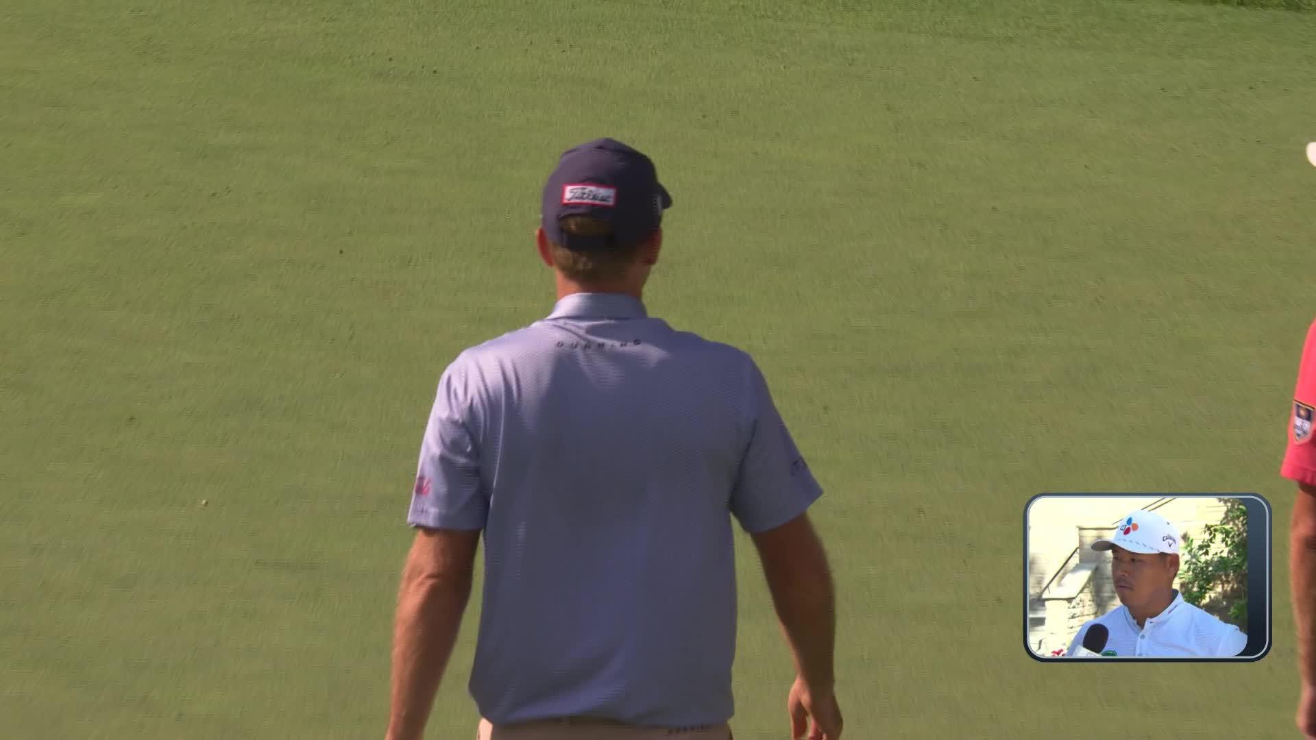 Russell Henley sinks 40-foot birdie putt on No. 14 at BMW Championship